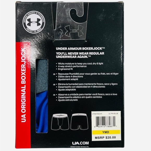 Under Armour Boys' Performance Boxer Briefs Underwear 2-Pack Blue/Gray Sz YM - Picture 6 of 7